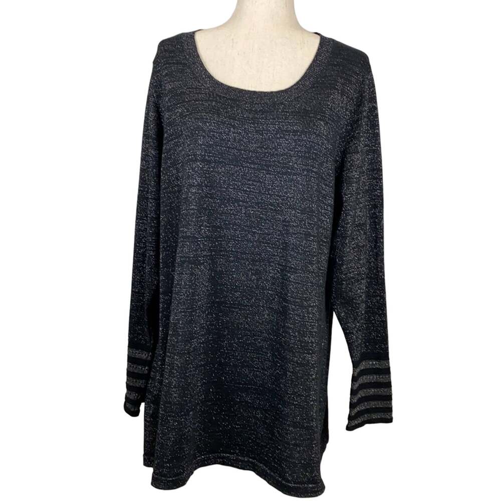 Pina Rossi Sophisticated Black & Silver Shimmer Sweater Tunic Size 2X